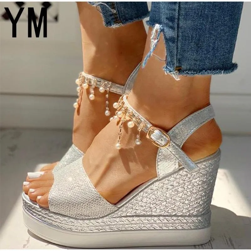 Wonderful Wedge Bead Studded Platform Sandal Shoes