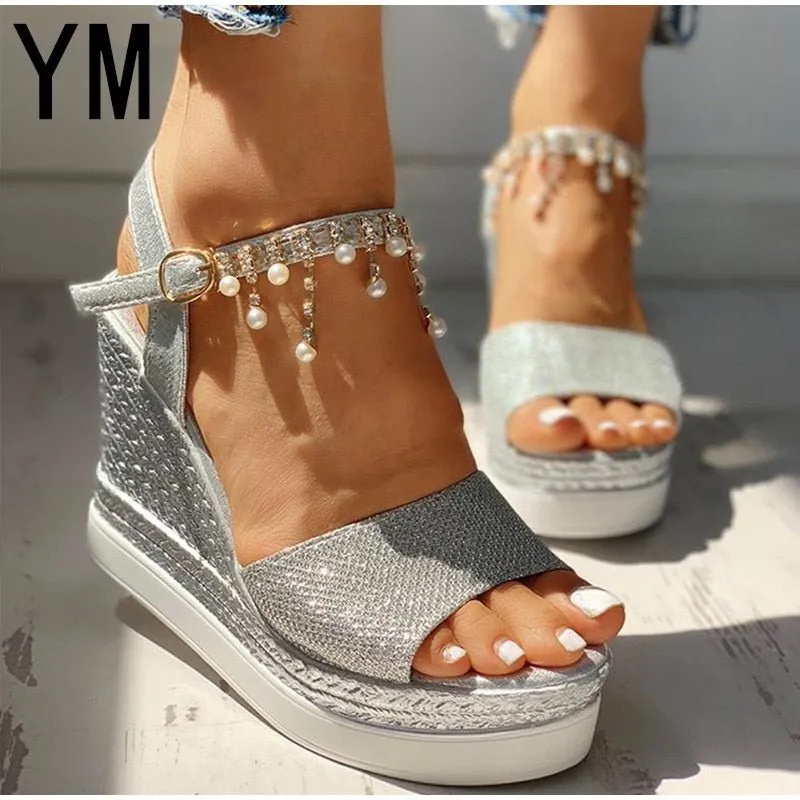 Wonderful Wedge Bead Studded Platform Sandal Shoes