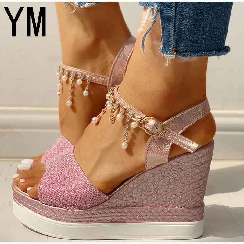 Wonderful Wedge Bead Studded Platform Sandal Shoes
