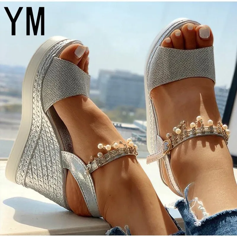 Wonderful Wedge Bead Studded Platform Sandal Shoes