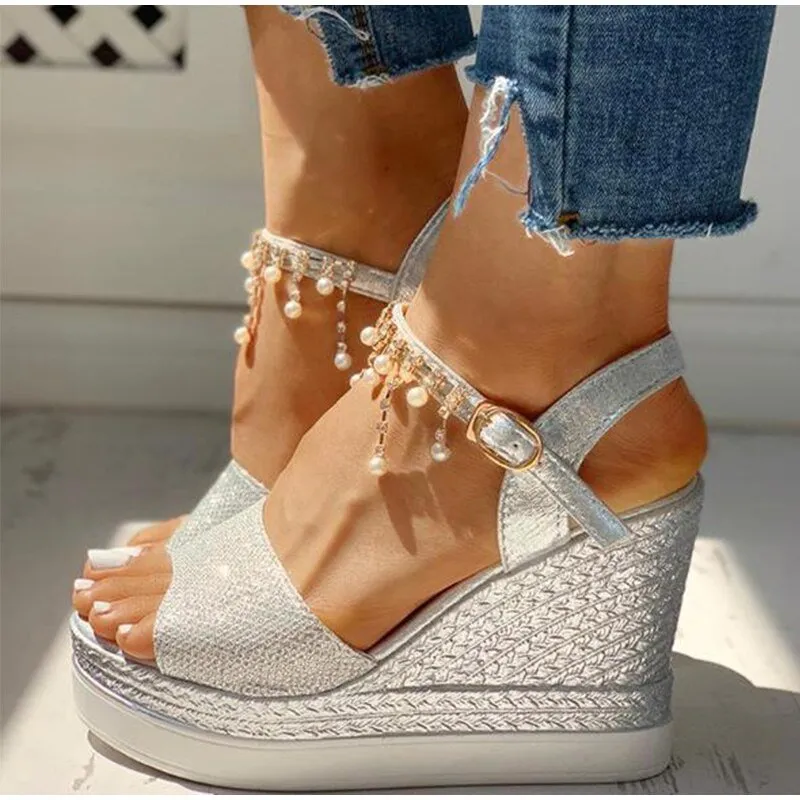 Wonderful Wedge Bead Studded Platform Sandal Shoes