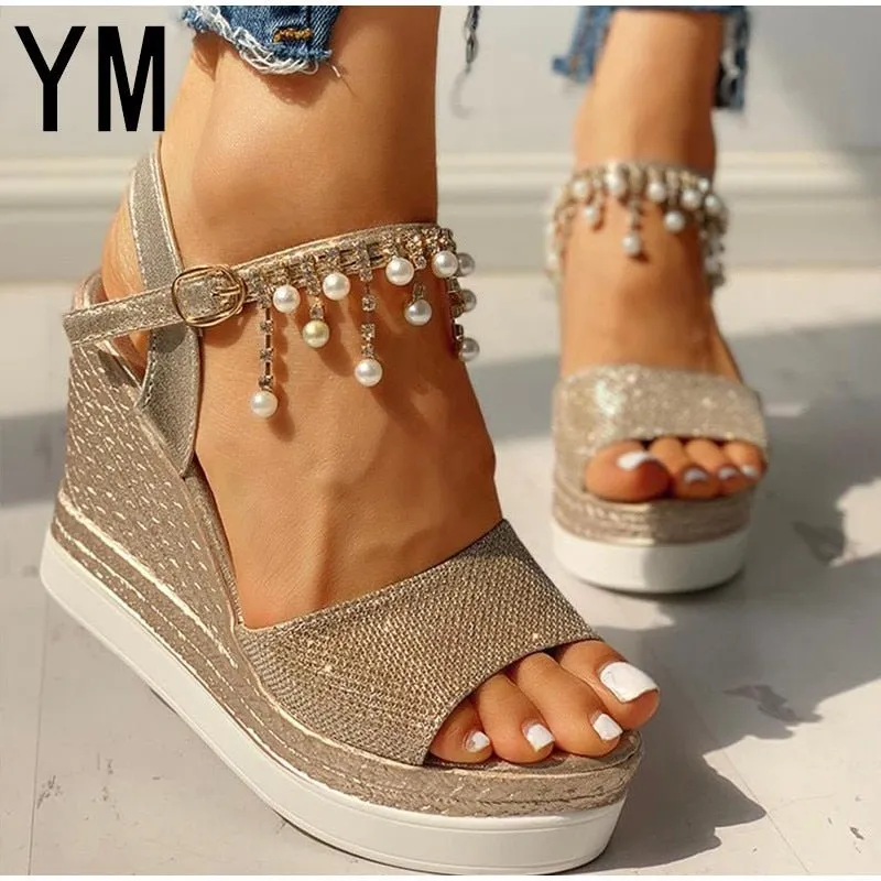 Wonderful Wedge Bead Studded Platform Sandal Shoes