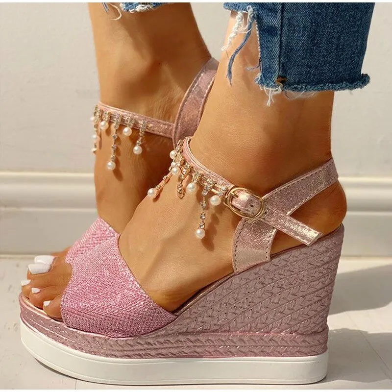Wonderful Wedge Bead Studded Platform Sandal Shoes