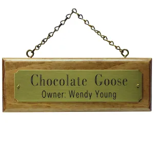 Wood Stall Sign with Engraved Solid Brass Plaque - 2in x 8in