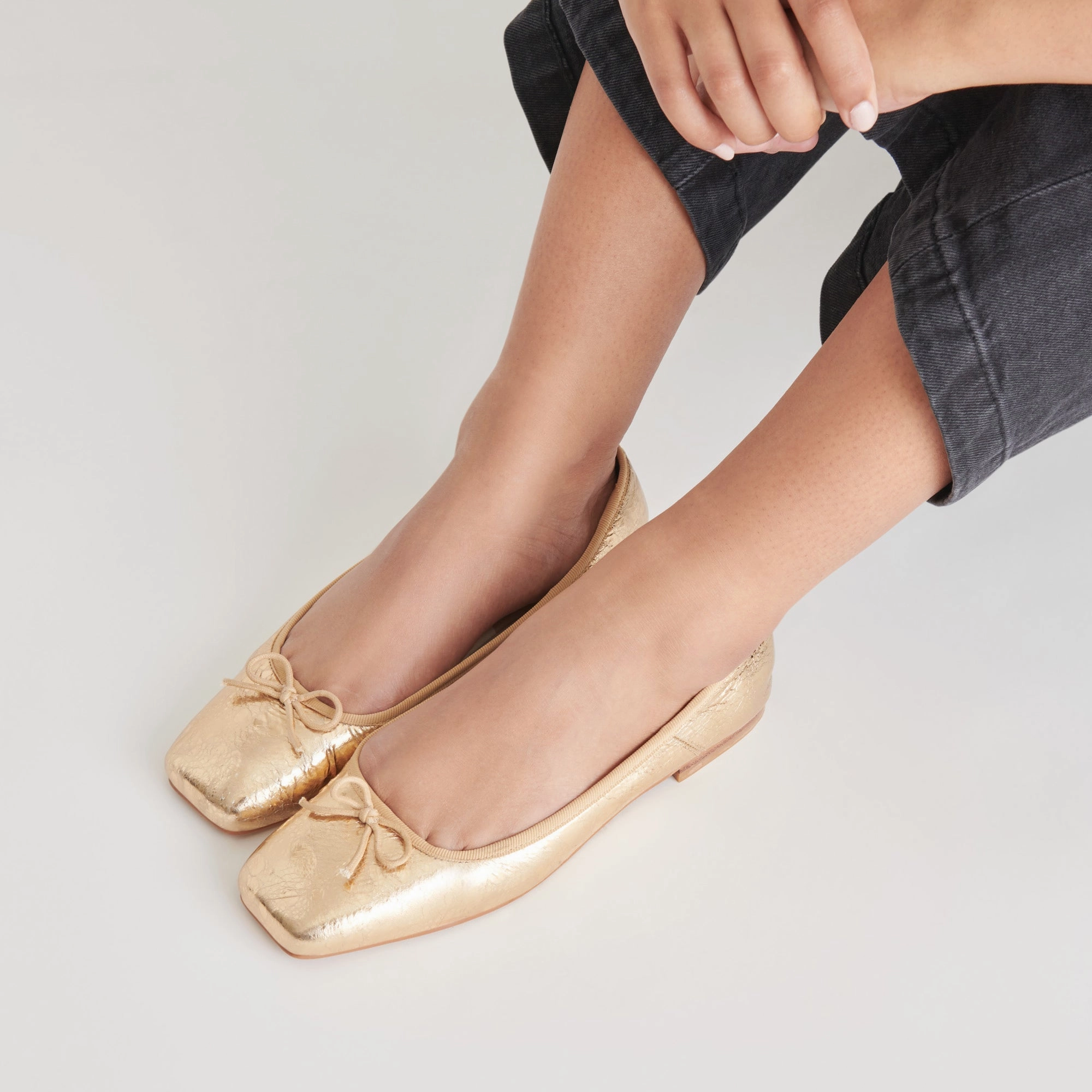 Breathable Lining Date wear ANISA BALLET FLATS GOLD DISTRESSED LEATHER - re:vita