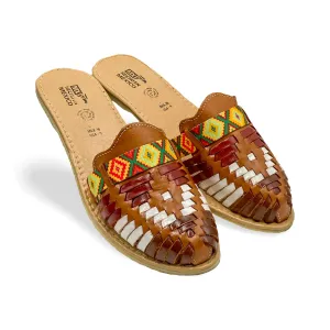 Ximena Model - Women 100% Artisan Hand Made Mexican Leather Hipster Brown Colorful Closed Toe Sandal Huarache Artesanal - Hecho a Mano Handcrafted in Mexico (US 6)