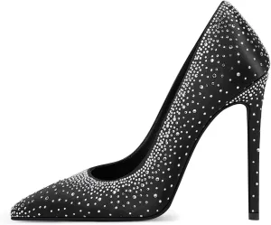 XYD Women's Chic Cloesed Pointed Toe Glitter Rhinestone Studded Slip On Stiletto High Heels Pumps Elegant Sparkly Wedding Bridal Dressy Prom Shoes