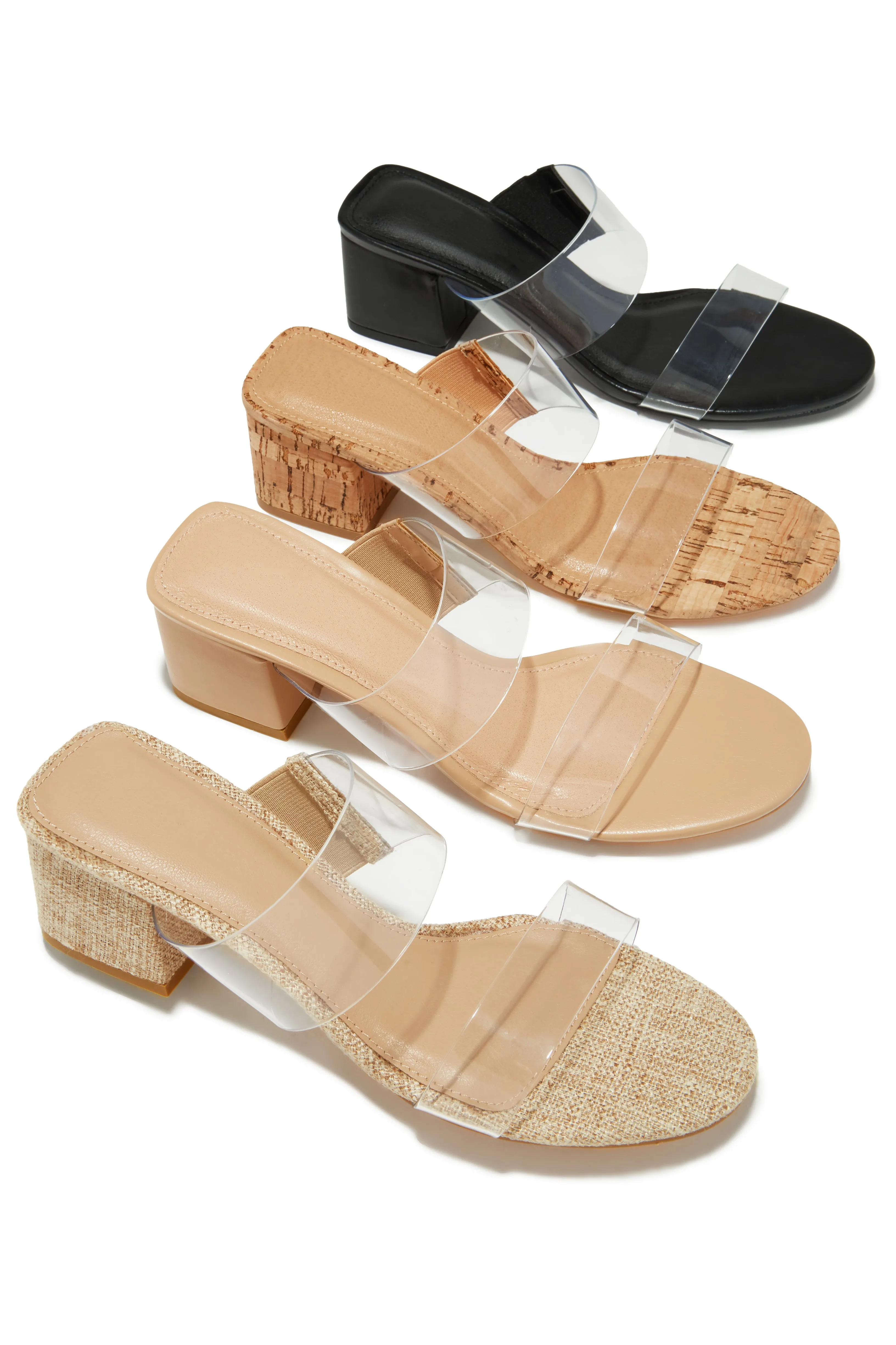 Yara Clear Strap Block Mid Heel Mules - Black