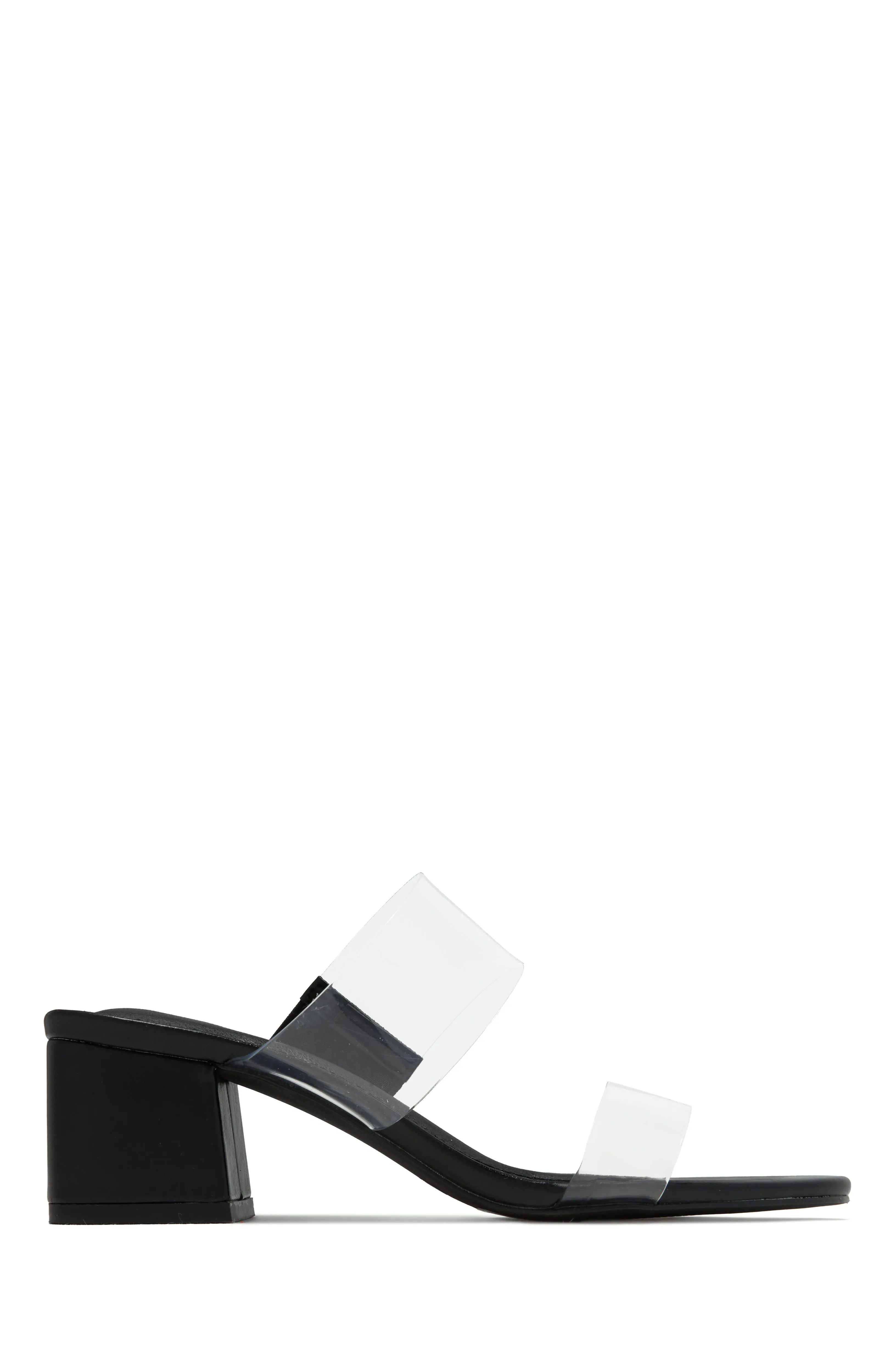 Yara Clear Strap Block Mid Heel Mules - Black