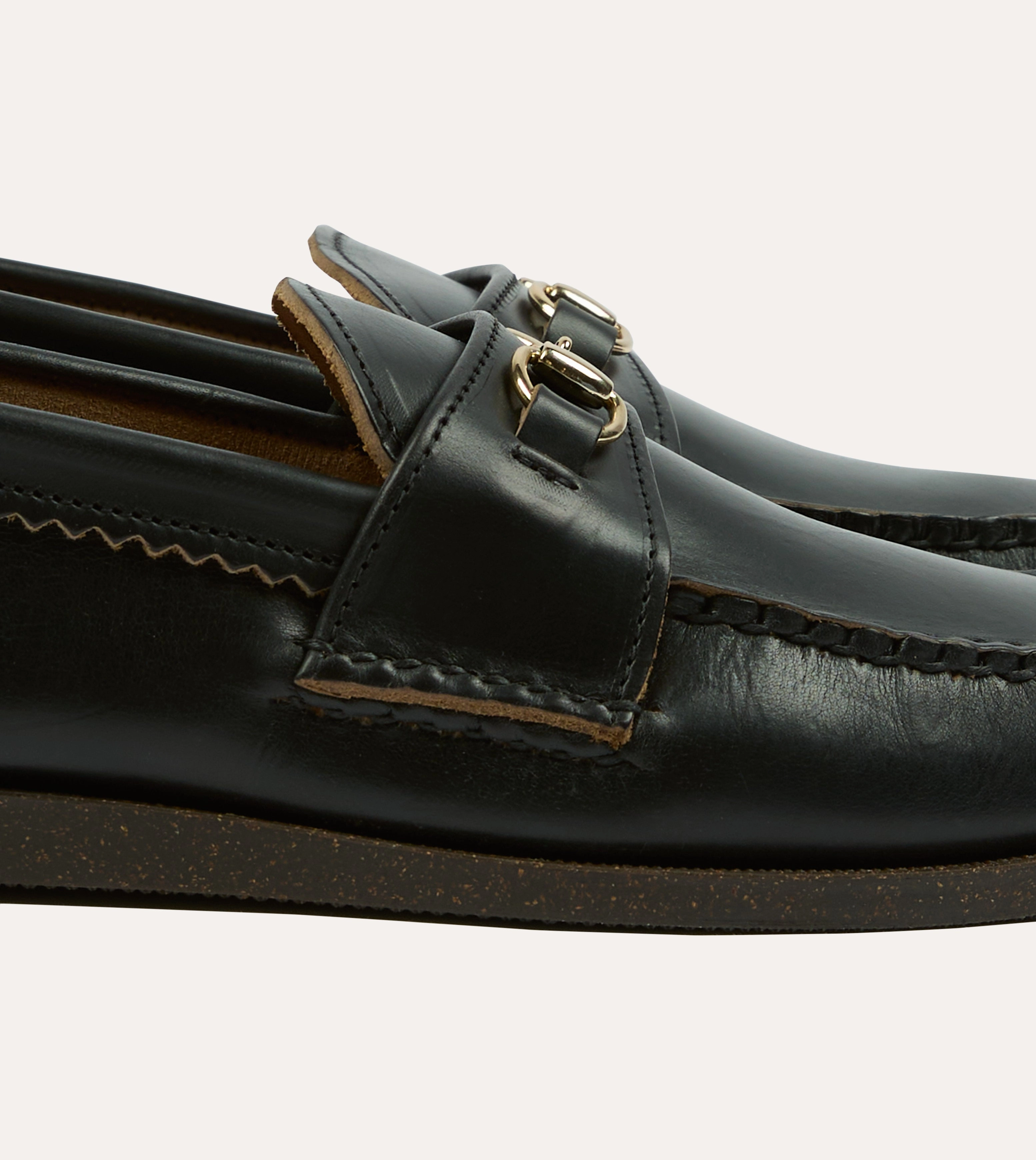Yuketen Black Leather Bit Loafer with Camp Sole Walk Hold