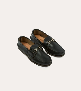 Toe Fit Elastic Yuketen Black Leather Bit Loafer with Camp Sole