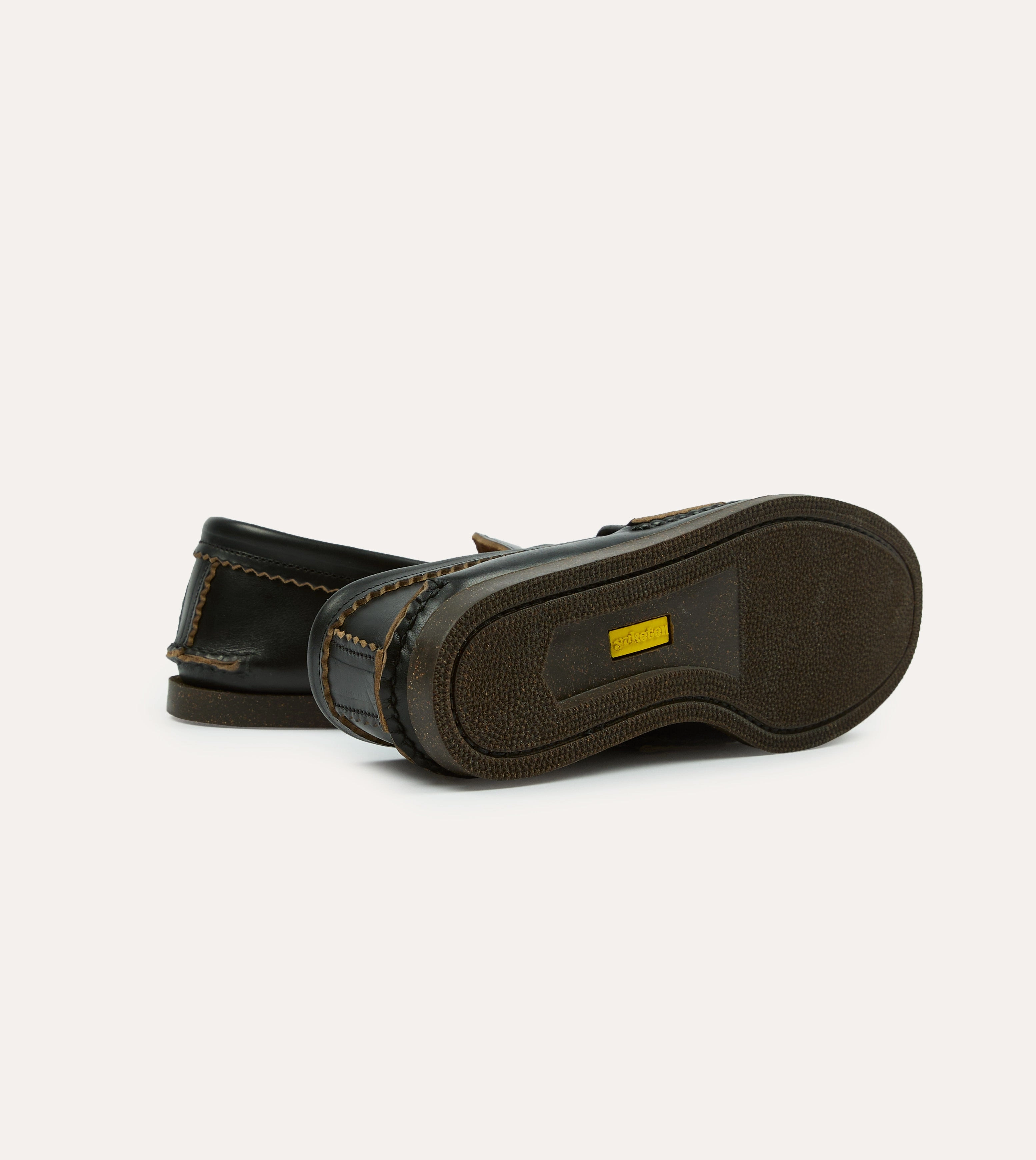 Yuketen Black Leather Bit Loafer with Camp Sole Flexible Support