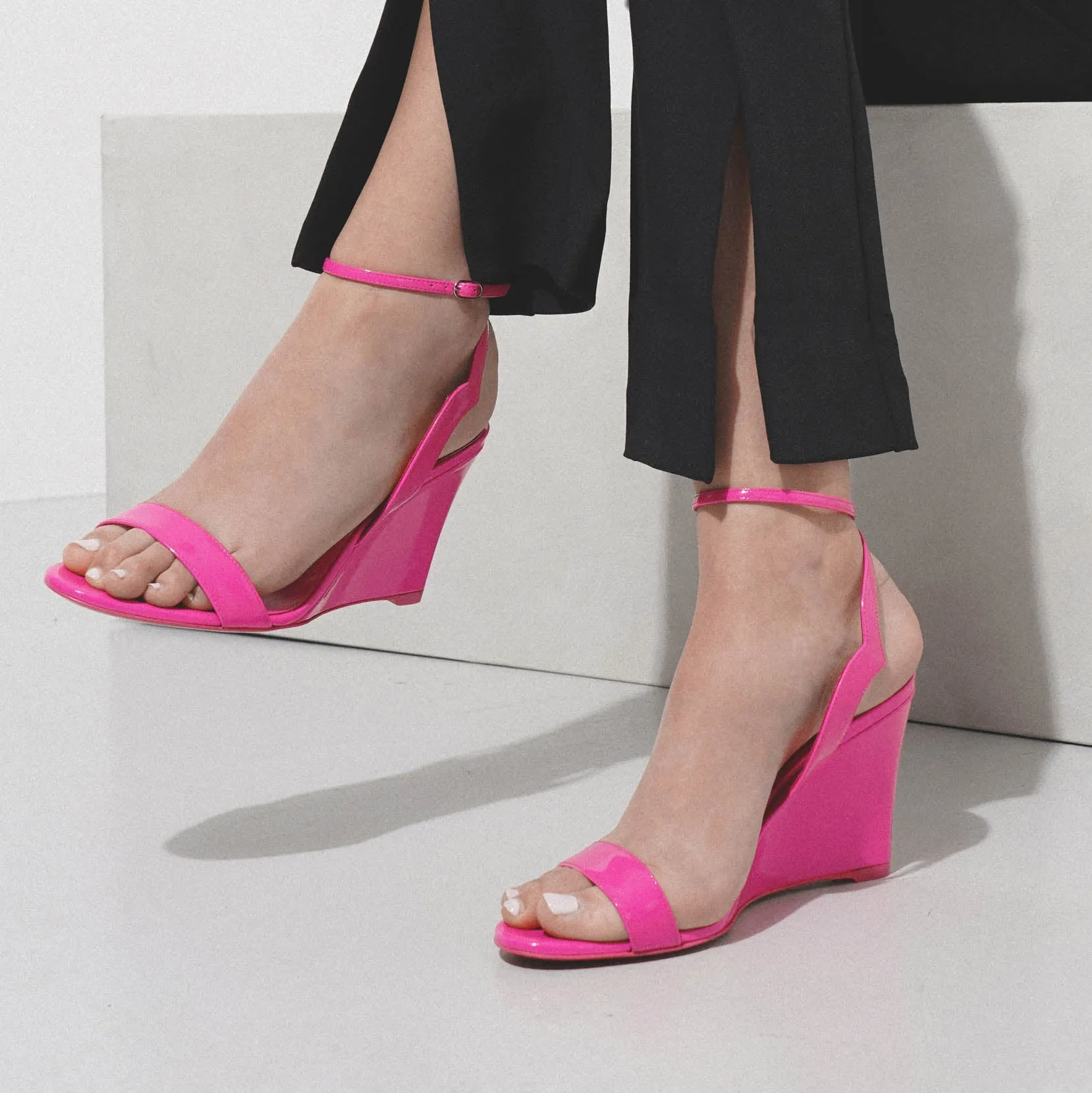 Zeppa Chick 85 pink patent wedge sandals