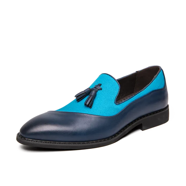 ZSAUAN Semi-formal Hemp PU Leather Men's Suit Shoes Glamorous Blue Tassel Italian Graceful Man Dress Shoes Big Size 46 47 48
